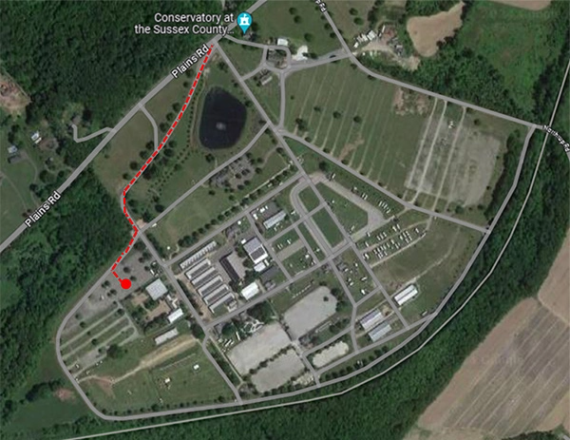 satellite image of the New Jersey State Fair grounds with a highlighted route